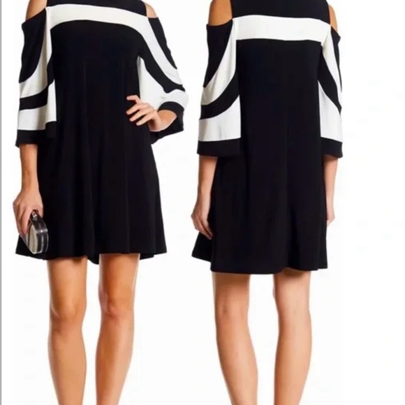 NWT Nina Leonard Cold Shoulder Dress, Size M Color Black/Off-white - Picture 2 of 11